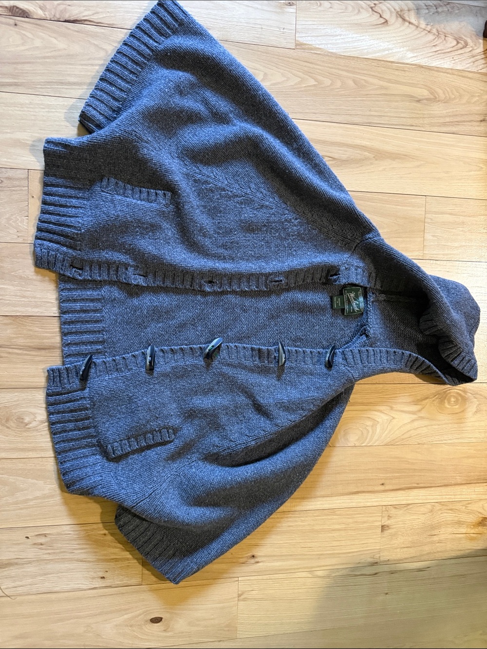 Woolrich Charcoal Hooded Knit Cape Sweater